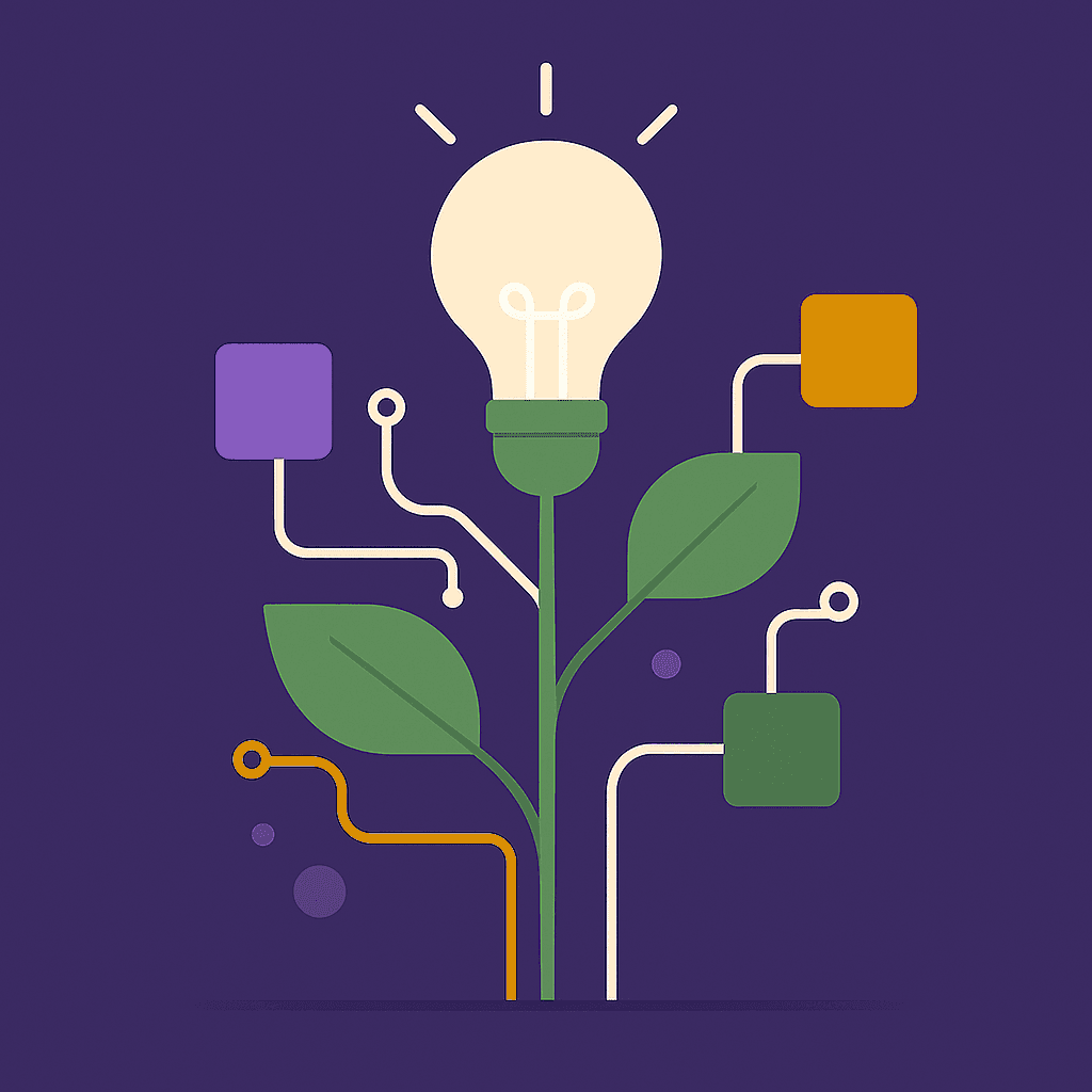 Lightbulb plant tech illustration representing business growth through automation
